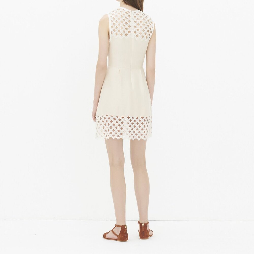 Sandro Paris Rita Linen Cotton Lattice Mini Dress, Cream White, Size 3 (US 8) - Picture 5 of 15